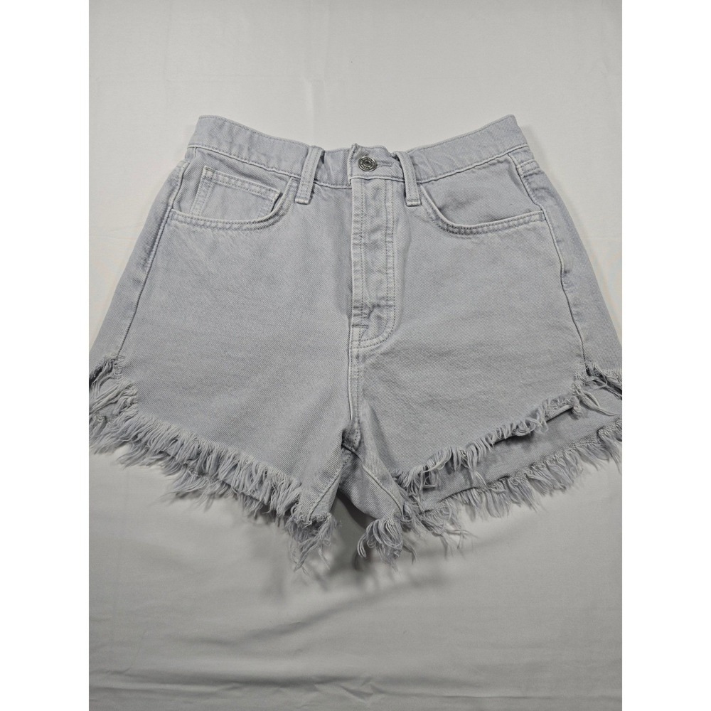 7 For All Mankind Womens High Waist Button Fly Frayed Denim Shorts Light Blue 26